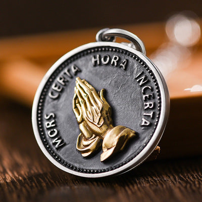 Relic Studio-Vintage Praying Hands Coin Pendant Necklace